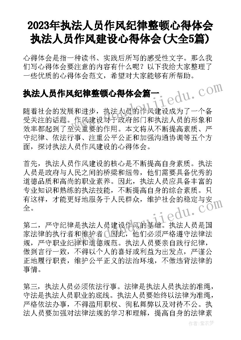 2023年执法人员作风纪律整顿心得体会 执法人员作风建设心得体会(大全5篇)