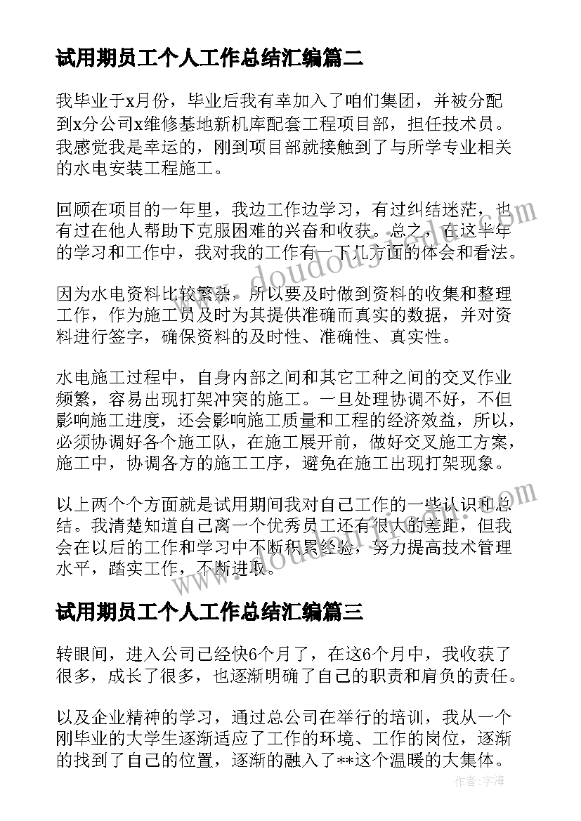 2023年试用期员工个人工作总结汇编 出纳个人试用期工作总结汇编(大全5篇)