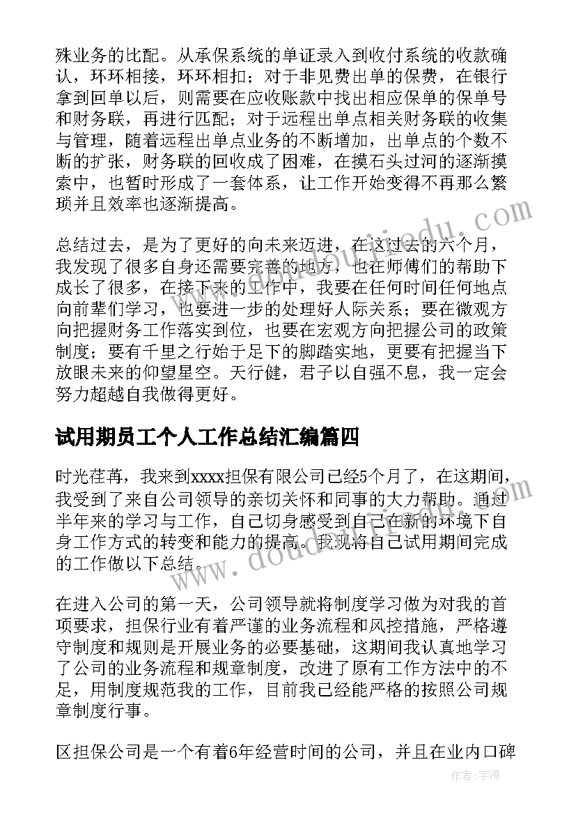 2023年试用期员工个人工作总结汇编 出纳个人试用期工作总结汇编(大全5篇)