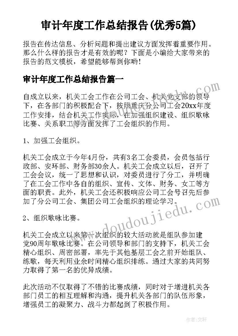 审计年度工作总结报告(优秀5篇)