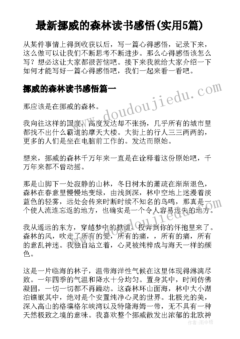 最新挪威的森林读书感悟(实用5篇)