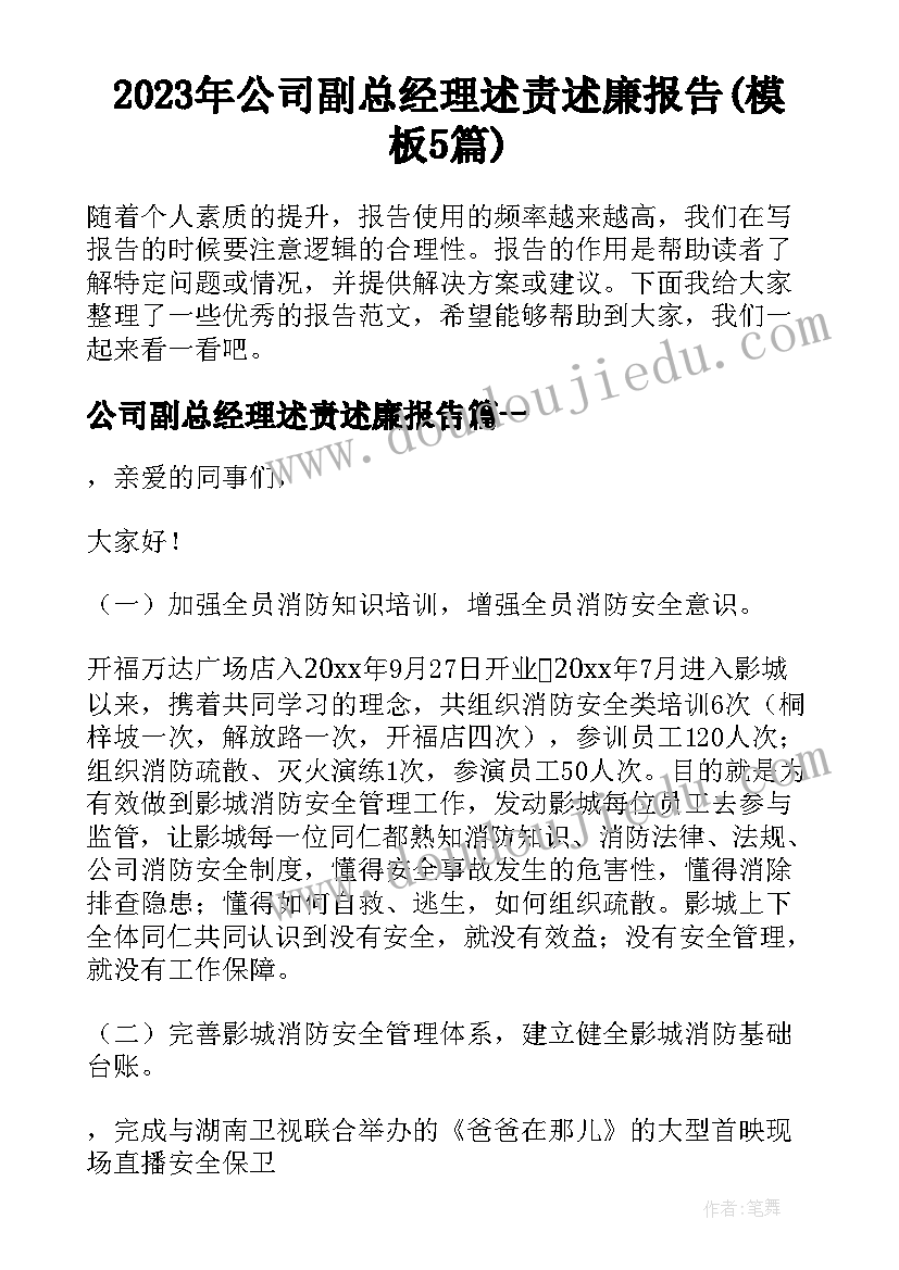 2023年公司副总经理述责述廉报告(模板5篇)