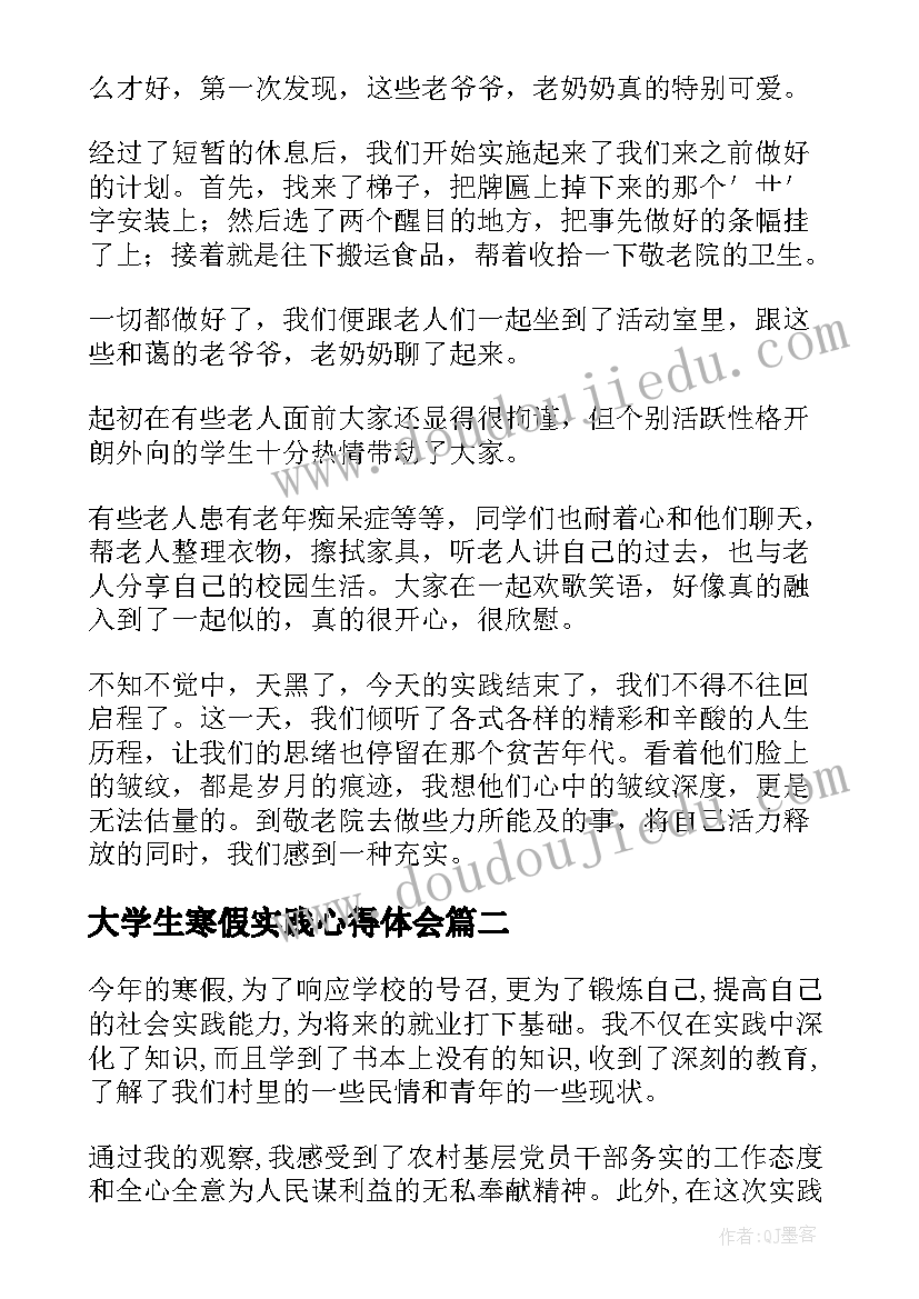 2023年大学生寒假实践心得体会(实用5篇)