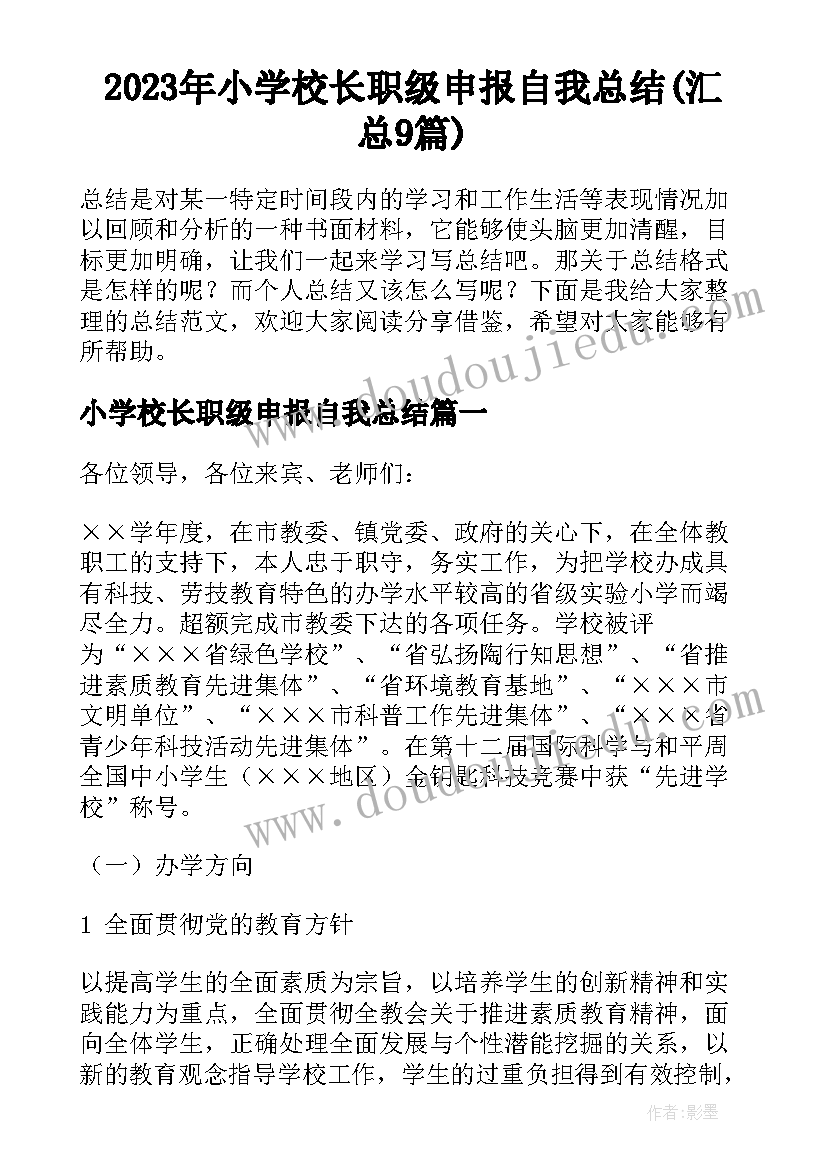 2023年小学校长职级申报自我总结(汇总9篇)