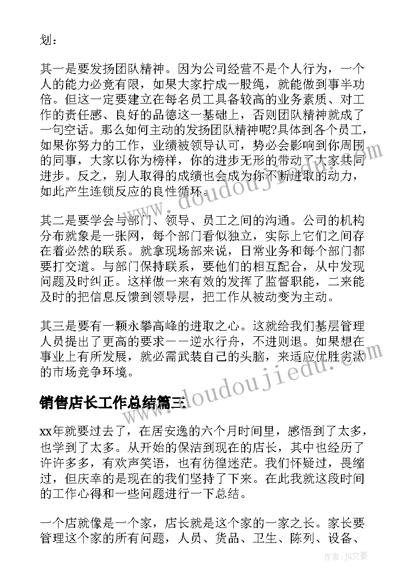 2023年销售店长工作总结(模板10篇)