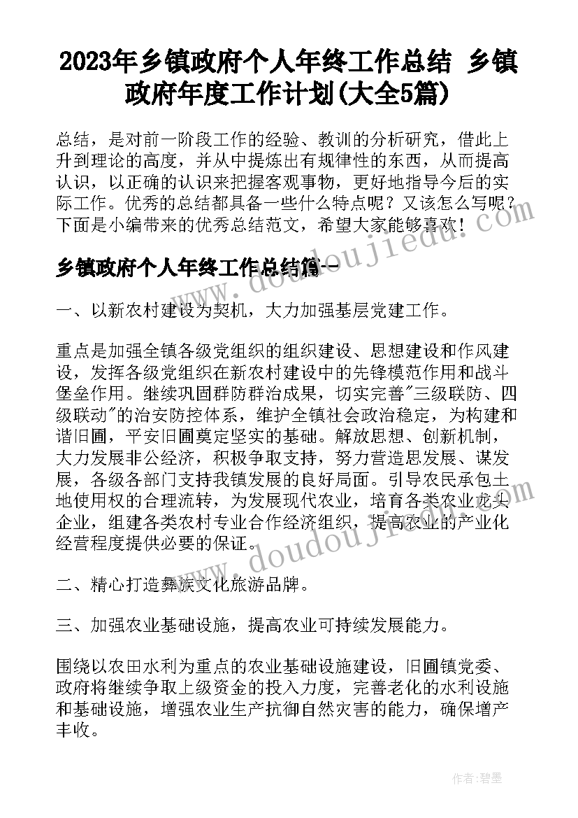 2023年乡镇政府个人年终工作总结 乡镇政府年度工作计划(大全5篇)