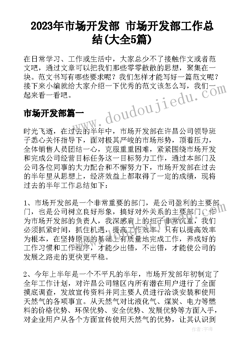 2023年市场开发部 市场开发部工作总结(大全5篇)