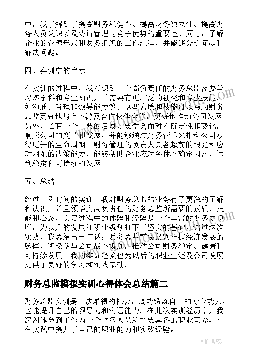 最新财务总监模拟实训心得体会总结(通用5篇)