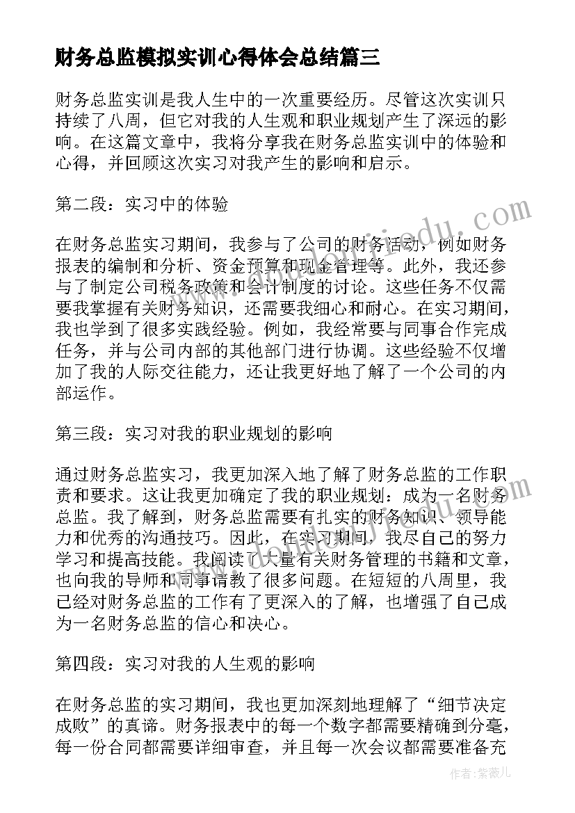 最新财务总监模拟实训心得体会总结(通用5篇)