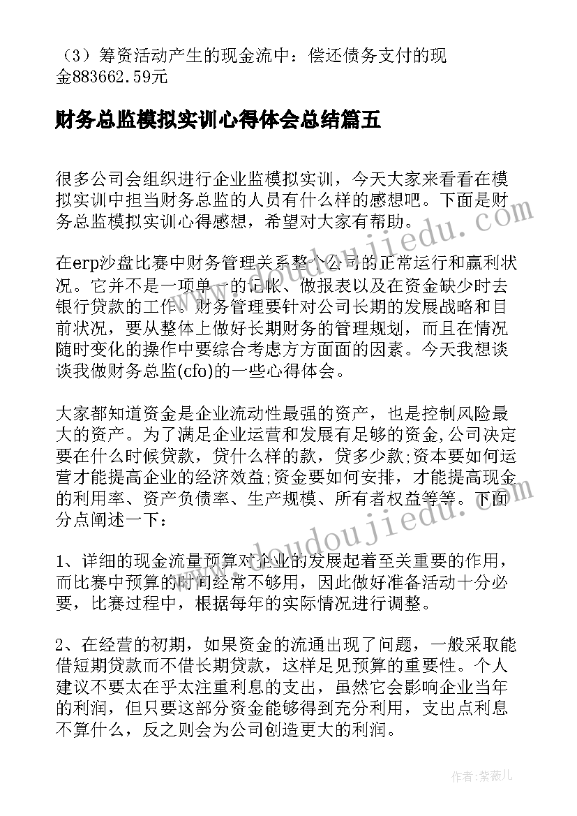 最新财务总监模拟实训心得体会总结(通用5篇)