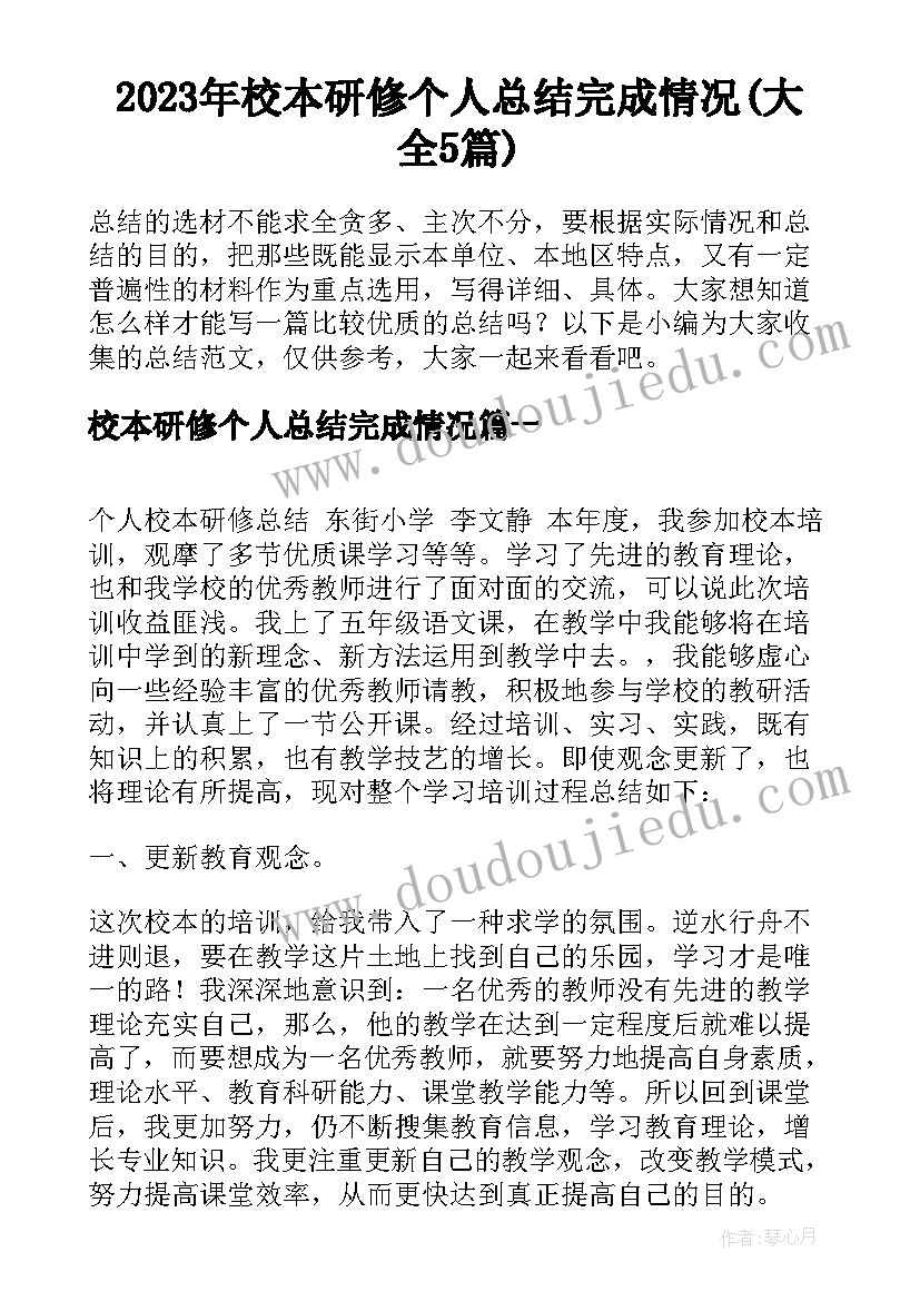 2023年校本研修个人总结完成情况(大全5篇)