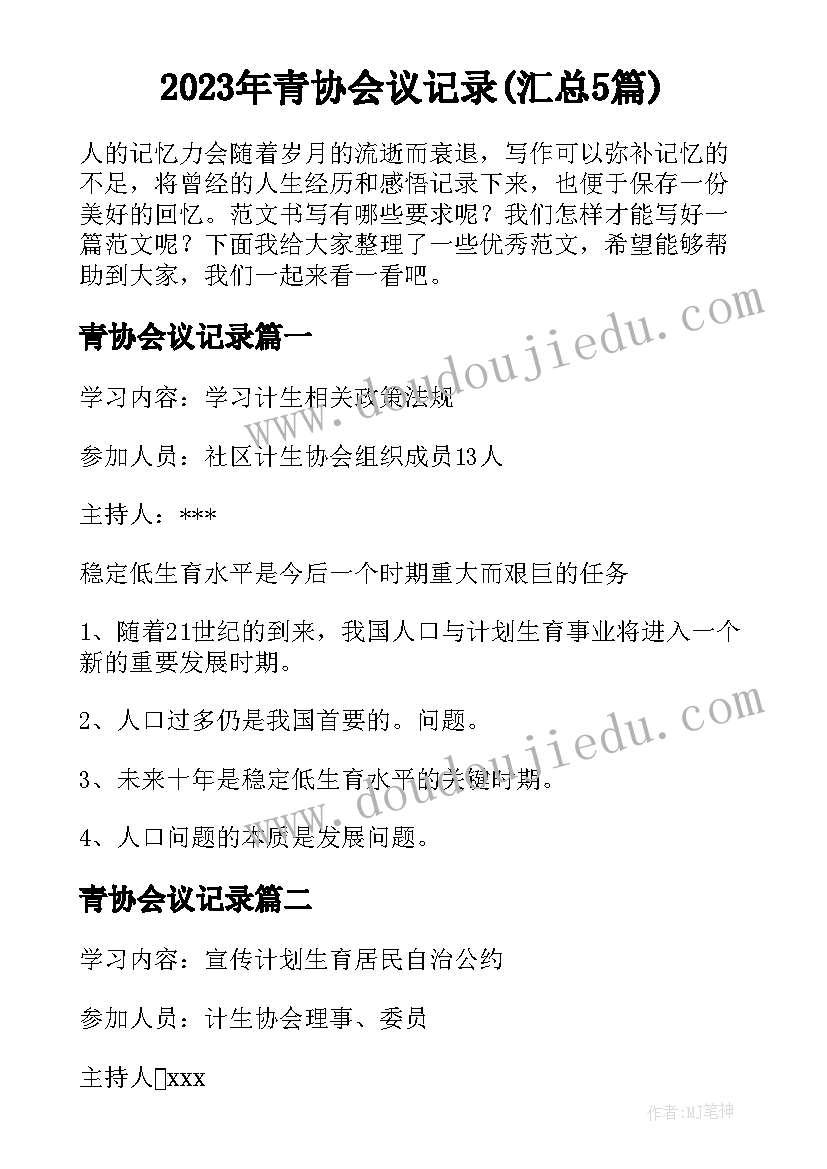 2023年青协会议记录(汇总5篇)