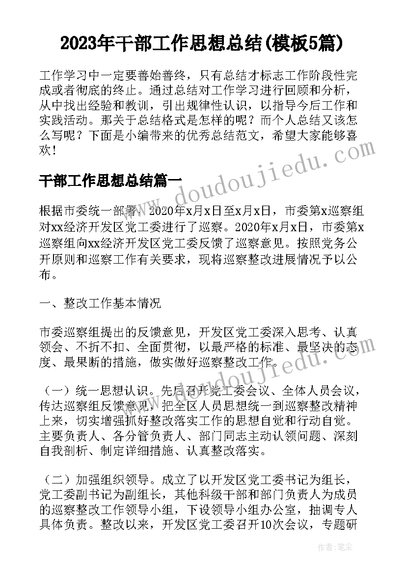 2023年干部工作思想总结(模板5篇)