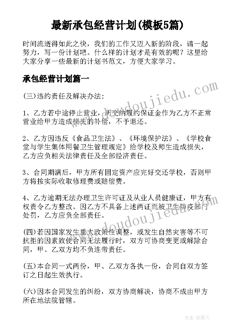 最新承包经营计划(模板5篇)