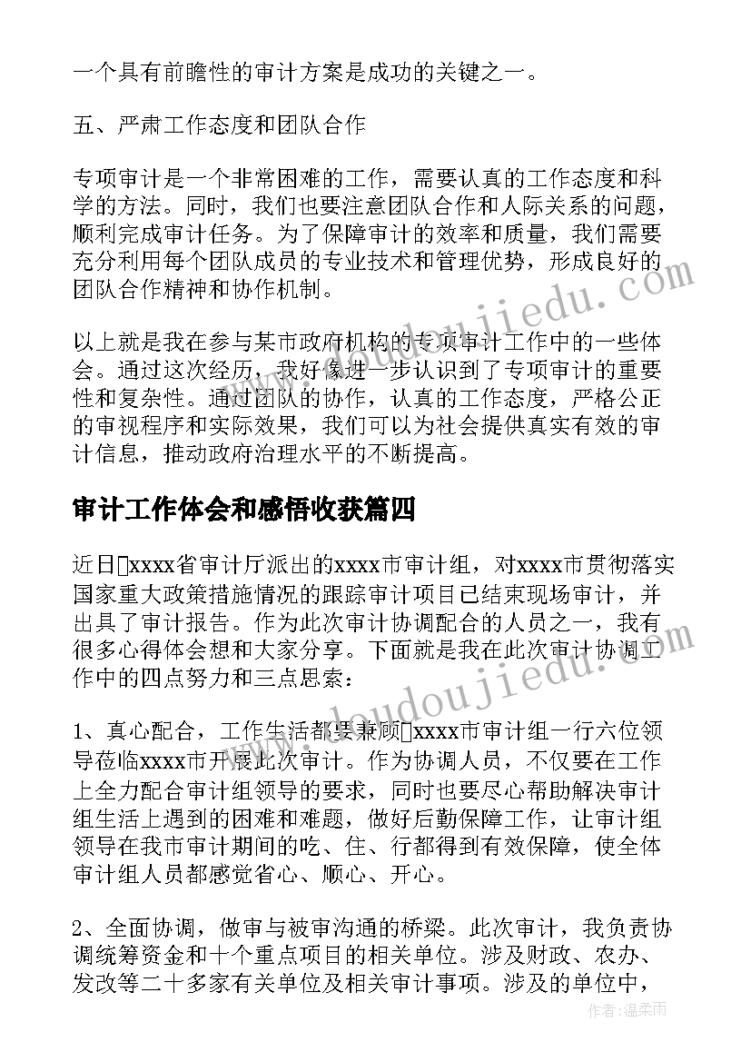 最新审计工作体会和感悟收获 专项审计工作心得体会(汇总9篇)