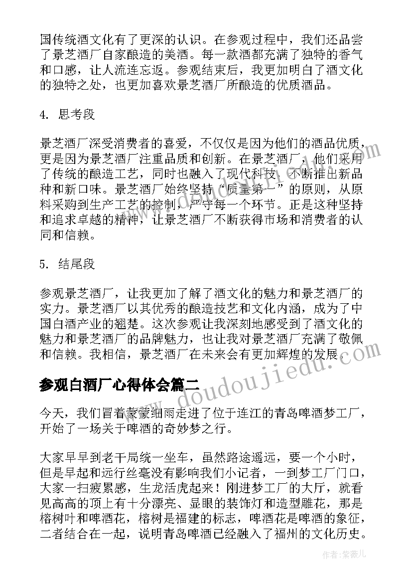 最新参观白酒厂心得体会(模板5篇)