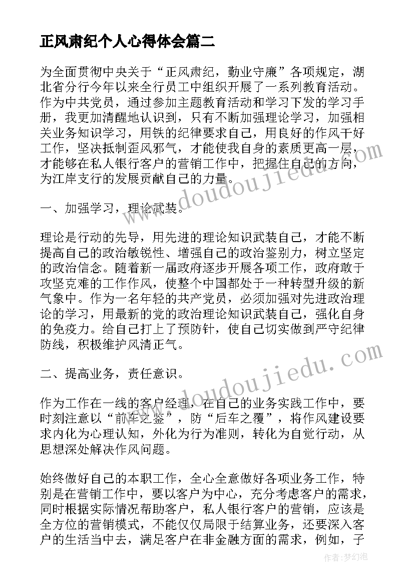 正风肃纪个人心得体会(精选5篇)