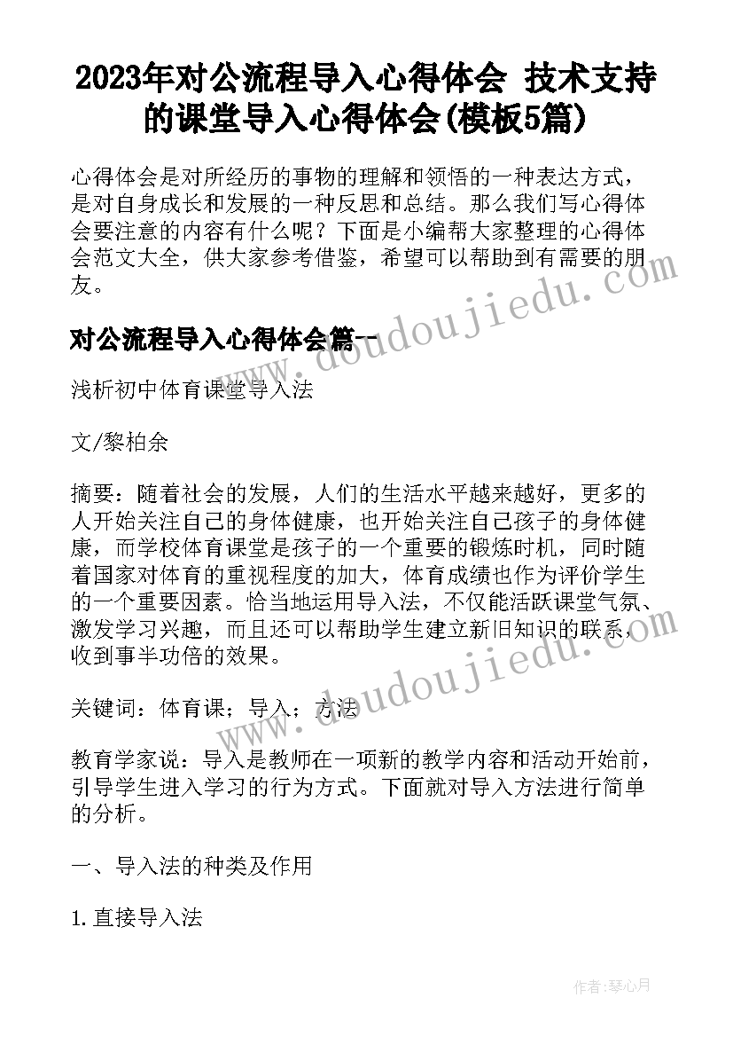 2023年对公流程导入心得体会 技术支持的课堂导入心得体会(模板5篇)