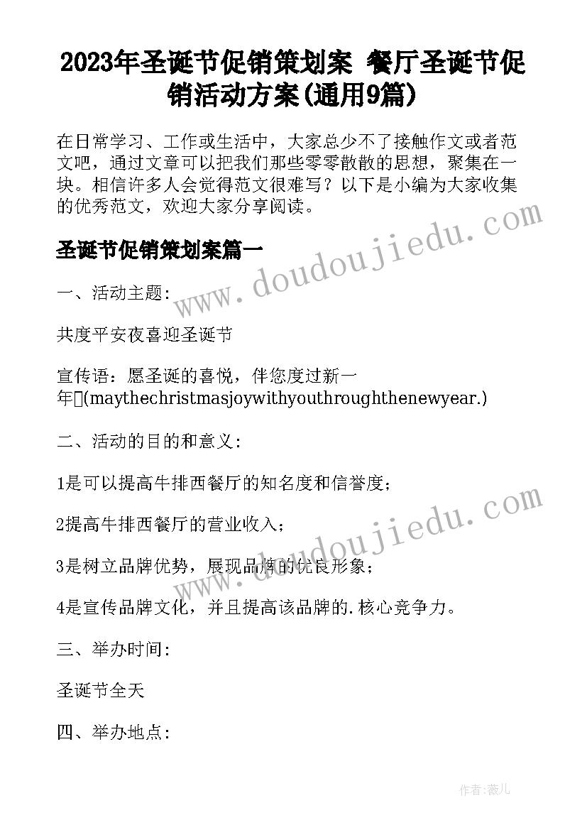 2023年圣诞节促销策划案 餐厅圣诞节促销活动方案(通用9篇)