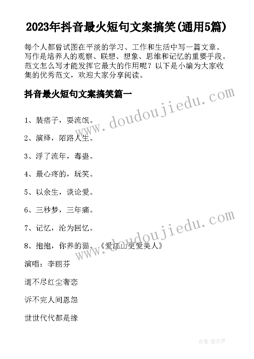 2023年抖音最火短句文案搞笑(通用5篇)