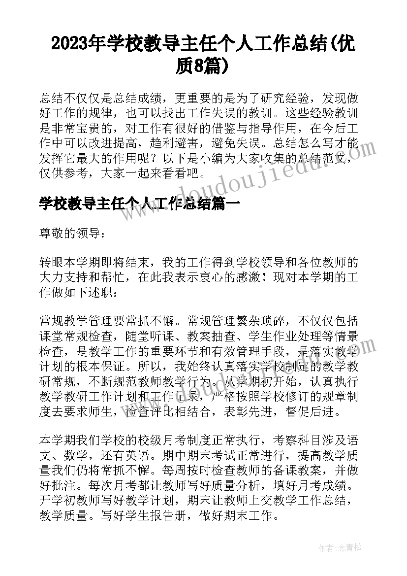 2023年学校教导主任个人工作总结(优质8篇)