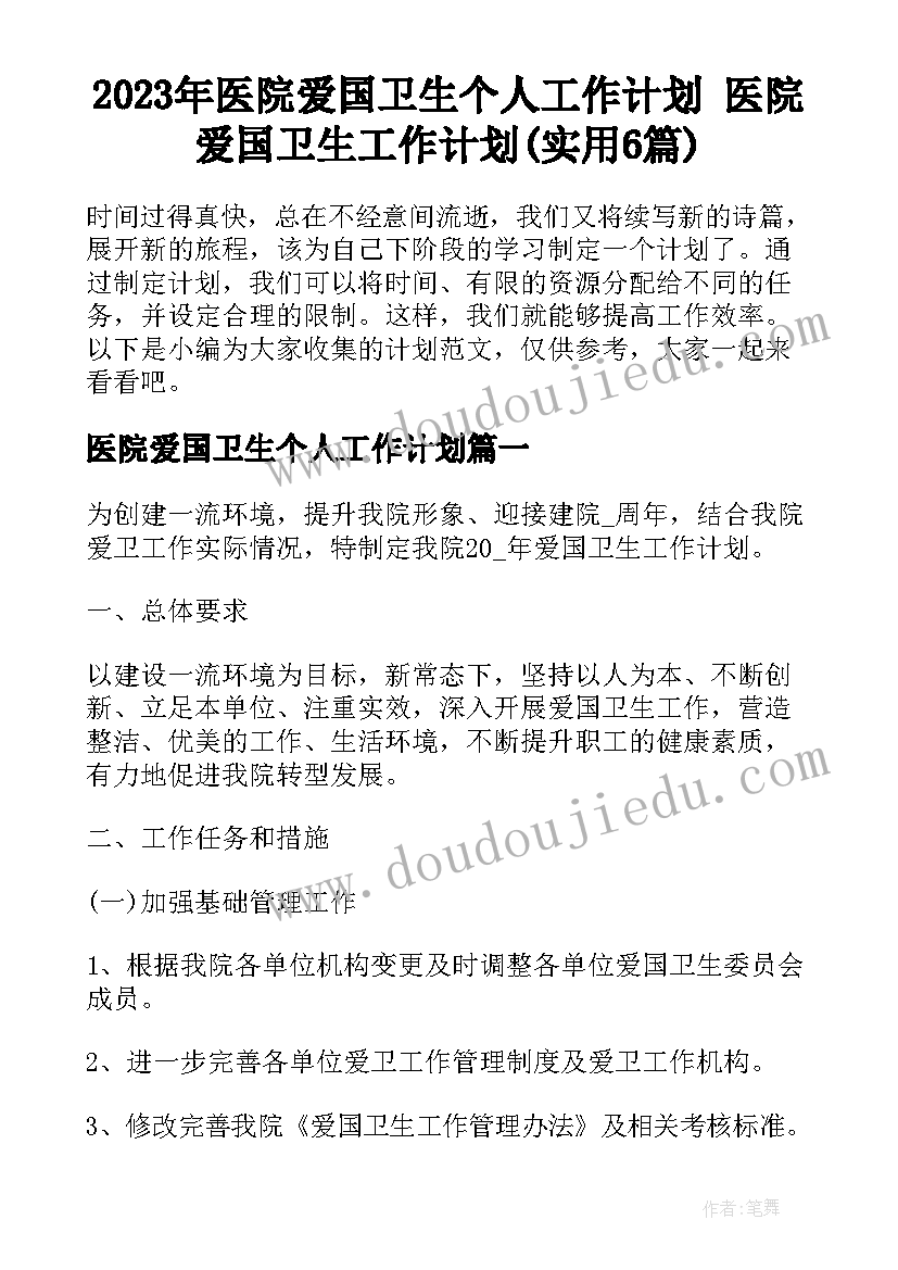 2023年医院爱国卫生个人工作计划 医院爱国卫生工作计划(实用6篇)