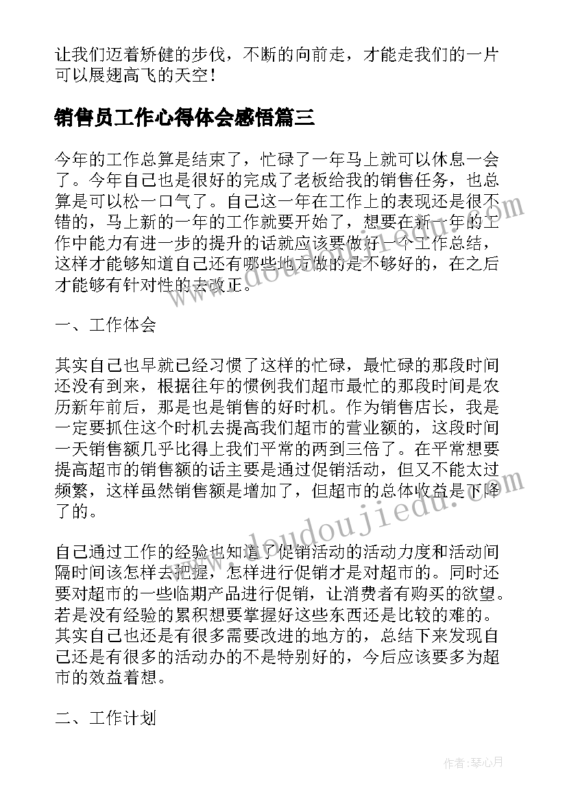 2023年销售员工作心得体会感悟(大全7篇)