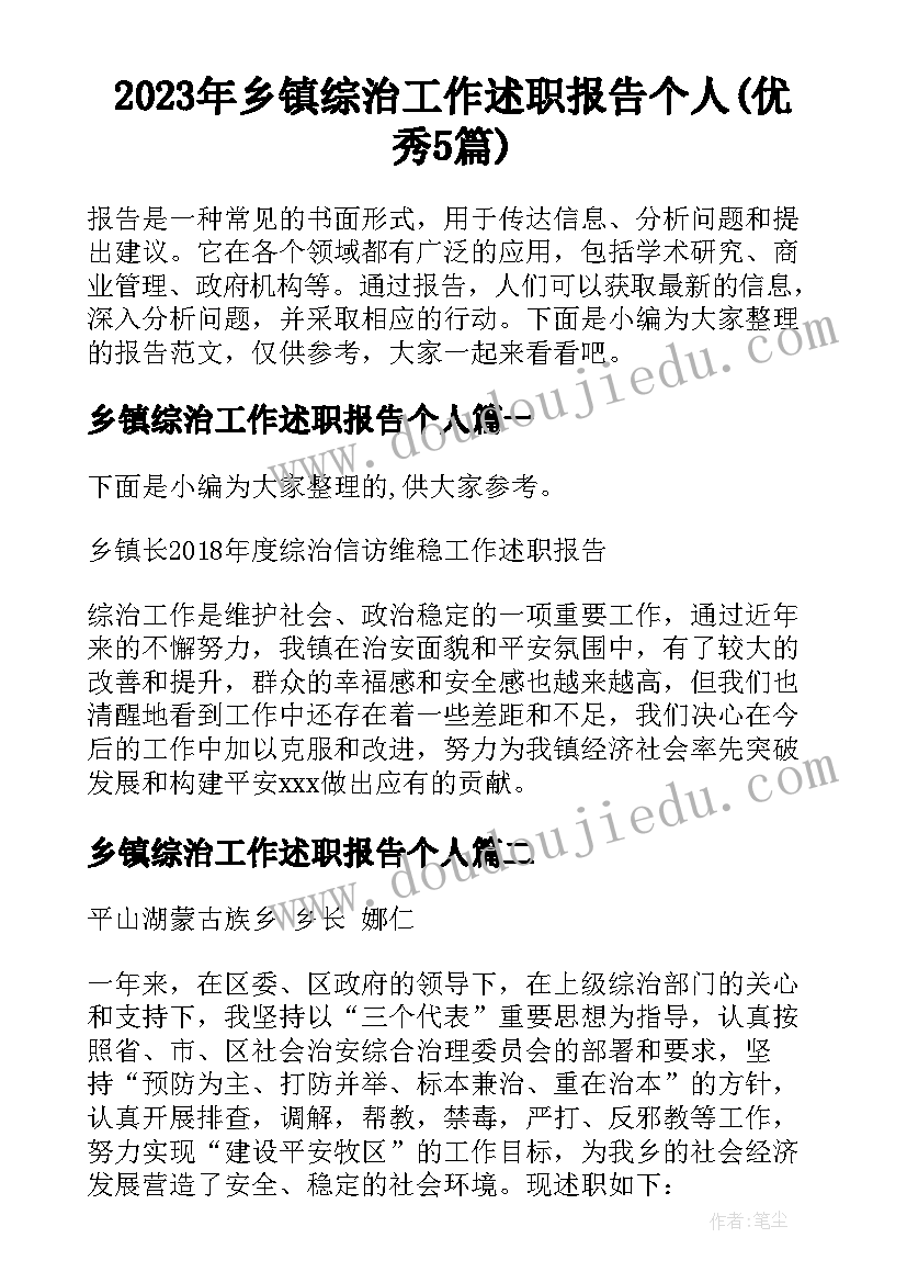 2023年乡镇综治工作述职报告个人(优秀5篇)