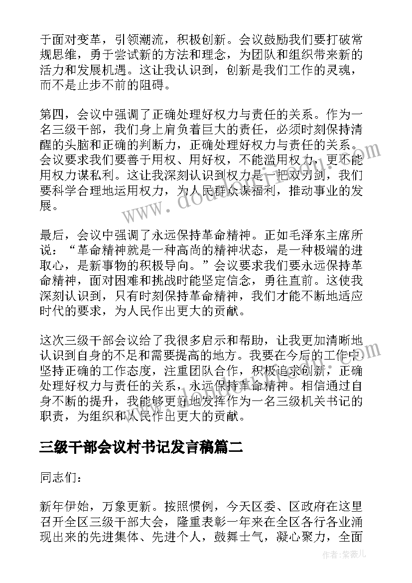 2023年三级干部会议村书记发言稿(实用5篇)