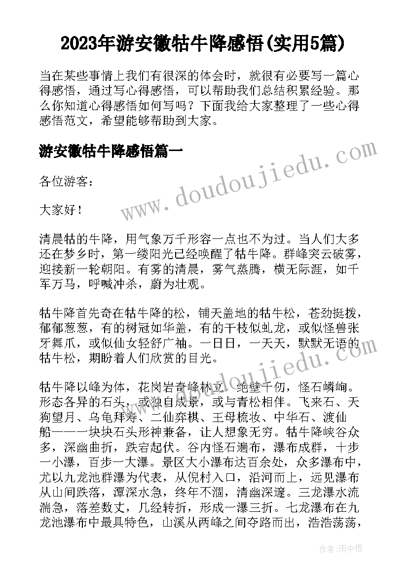 2023年游安徽牯牛降感悟(实用5篇)