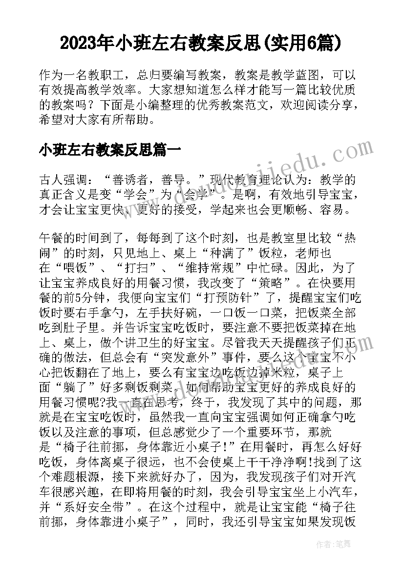 2023年小班左右教案反思(实用6篇)