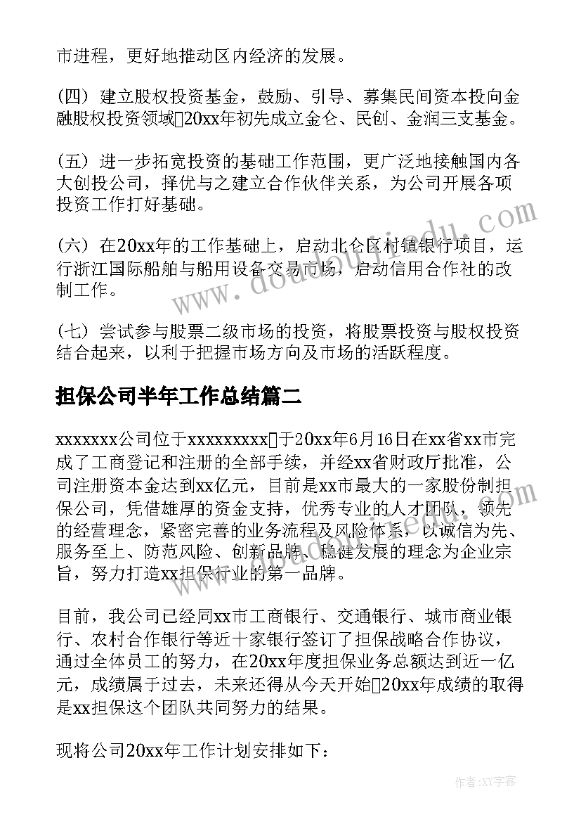 2023年担保公司半年工作总结 担保公司工作计划(精选5篇)