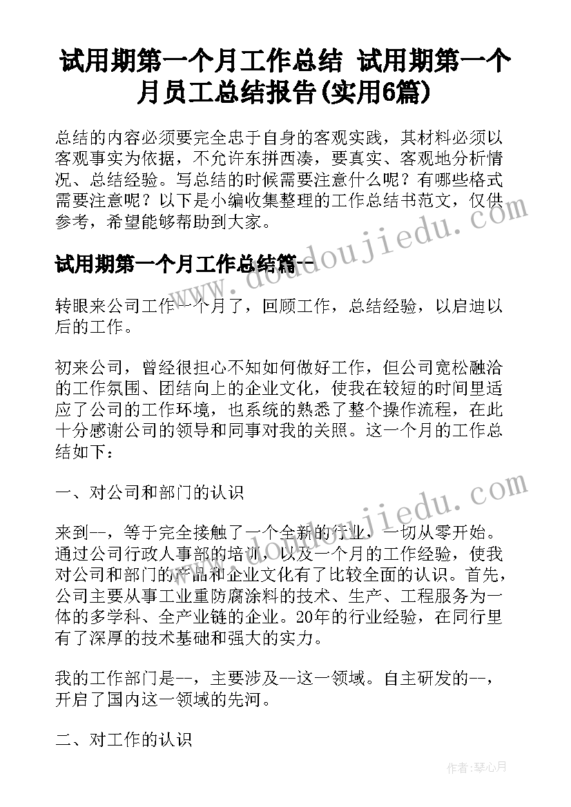 试用期第一个月工作总结 试用期第一个月员工总结报告(实用6篇)