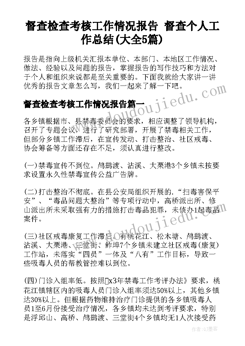 督查检查考核工作情况报告 督查个人工作总结(大全5篇)