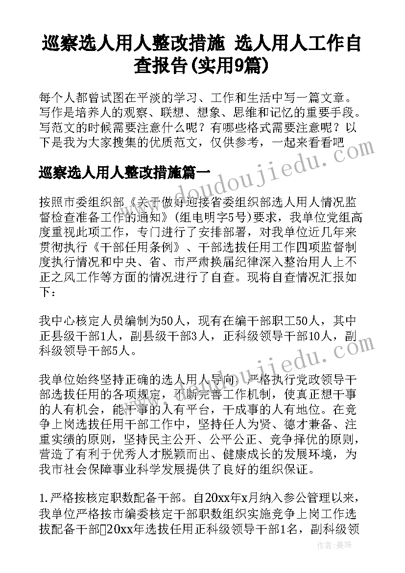 巡察选人用人整改措施 选人用人工作自查报告(实用9篇)