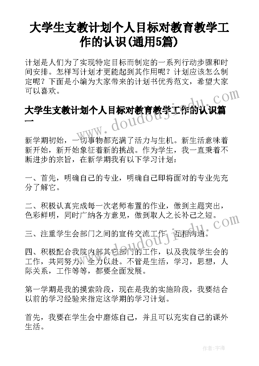 大学生支教计划个人目标对教育教学工作的认识(通用5篇)