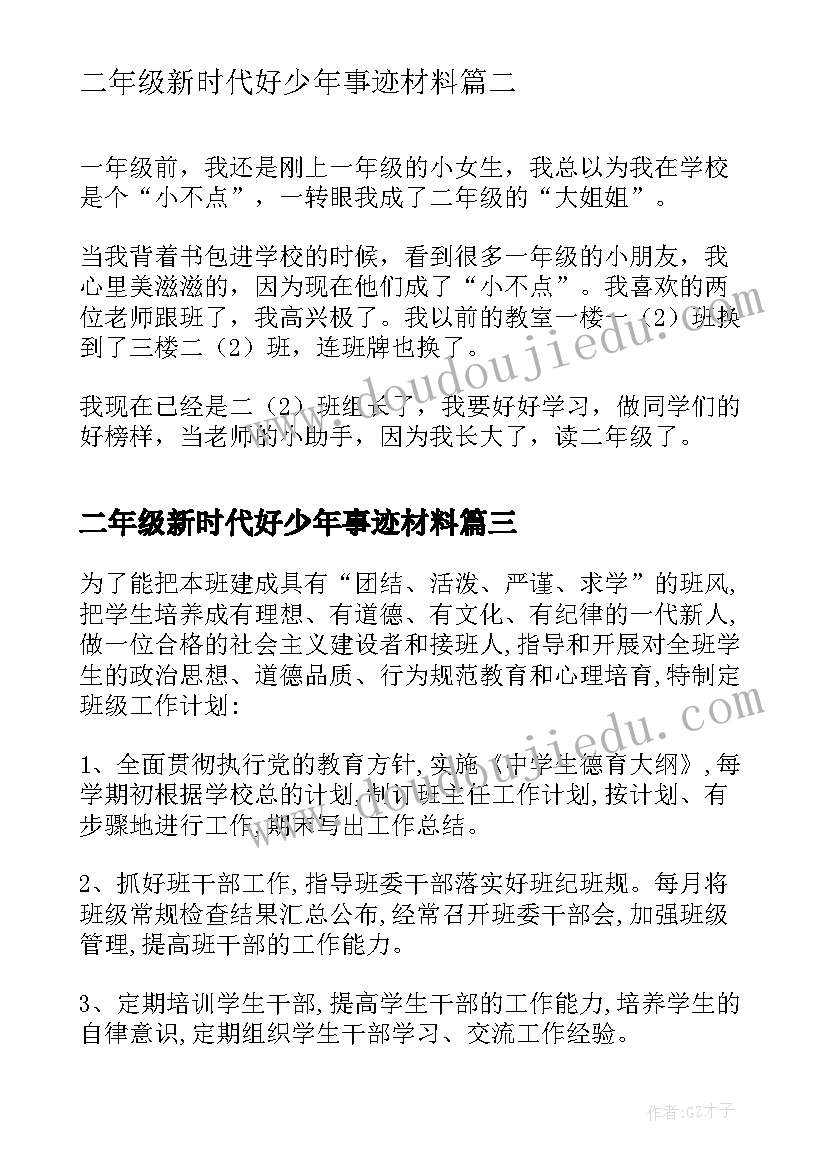 最新二年级新时代好少年事迹材料 小学二年级随笔二年级随笔(大全7篇)