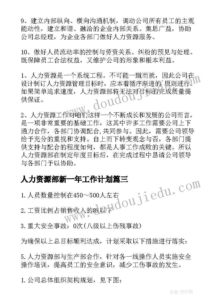 最新人力资源部新一年工作计划(通用9篇)