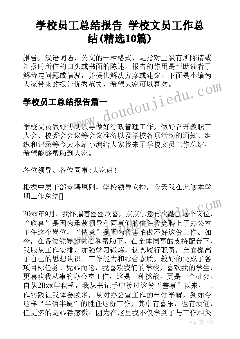 学校员工总结报告 学校文员工作总结(精选10篇)