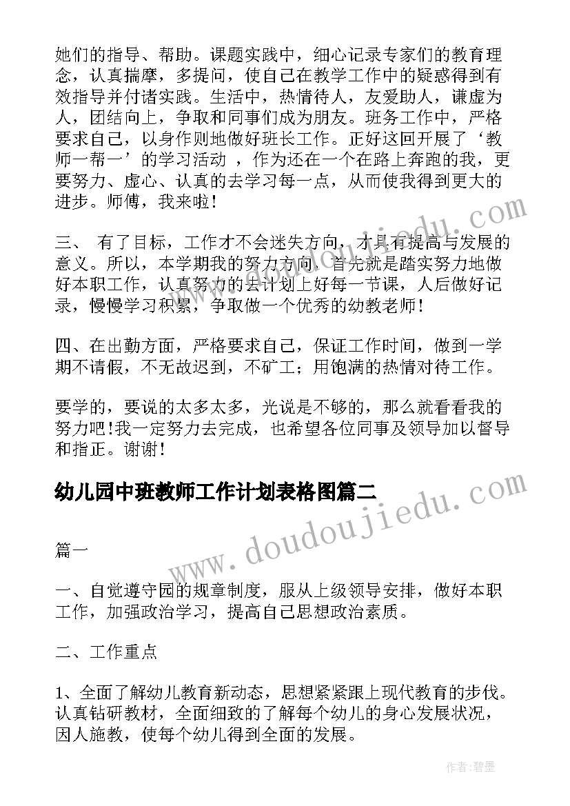 2023年幼儿园中班教师工作计划表格图(优秀5篇)