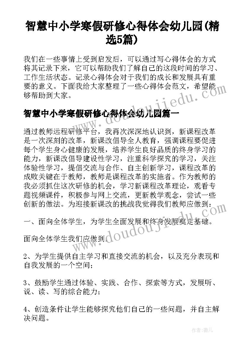 智慧中小学寒假研修心得体会幼儿园(精选5篇)