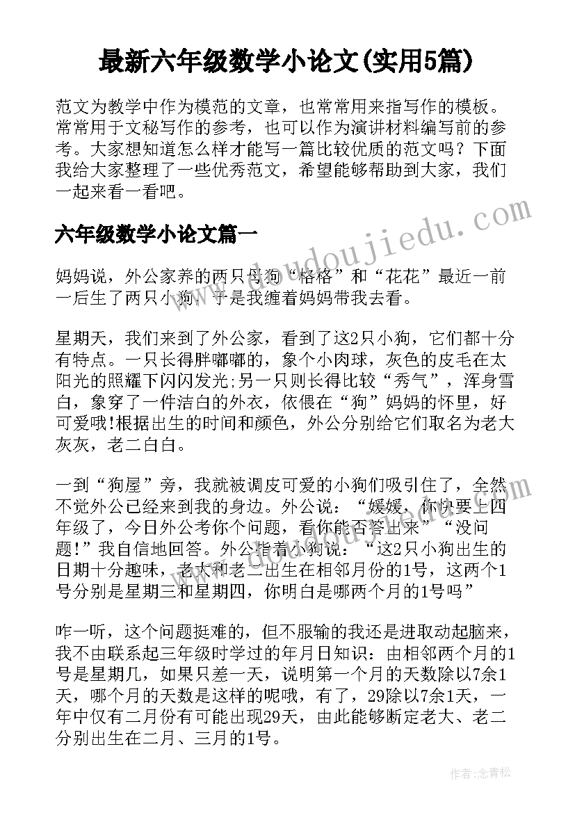 最新六年级数学小论文(实用5篇)