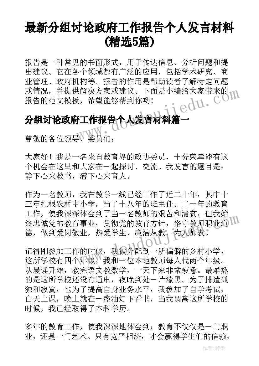 最新分组讨论政府工作报告个人发言材料(精选5篇)