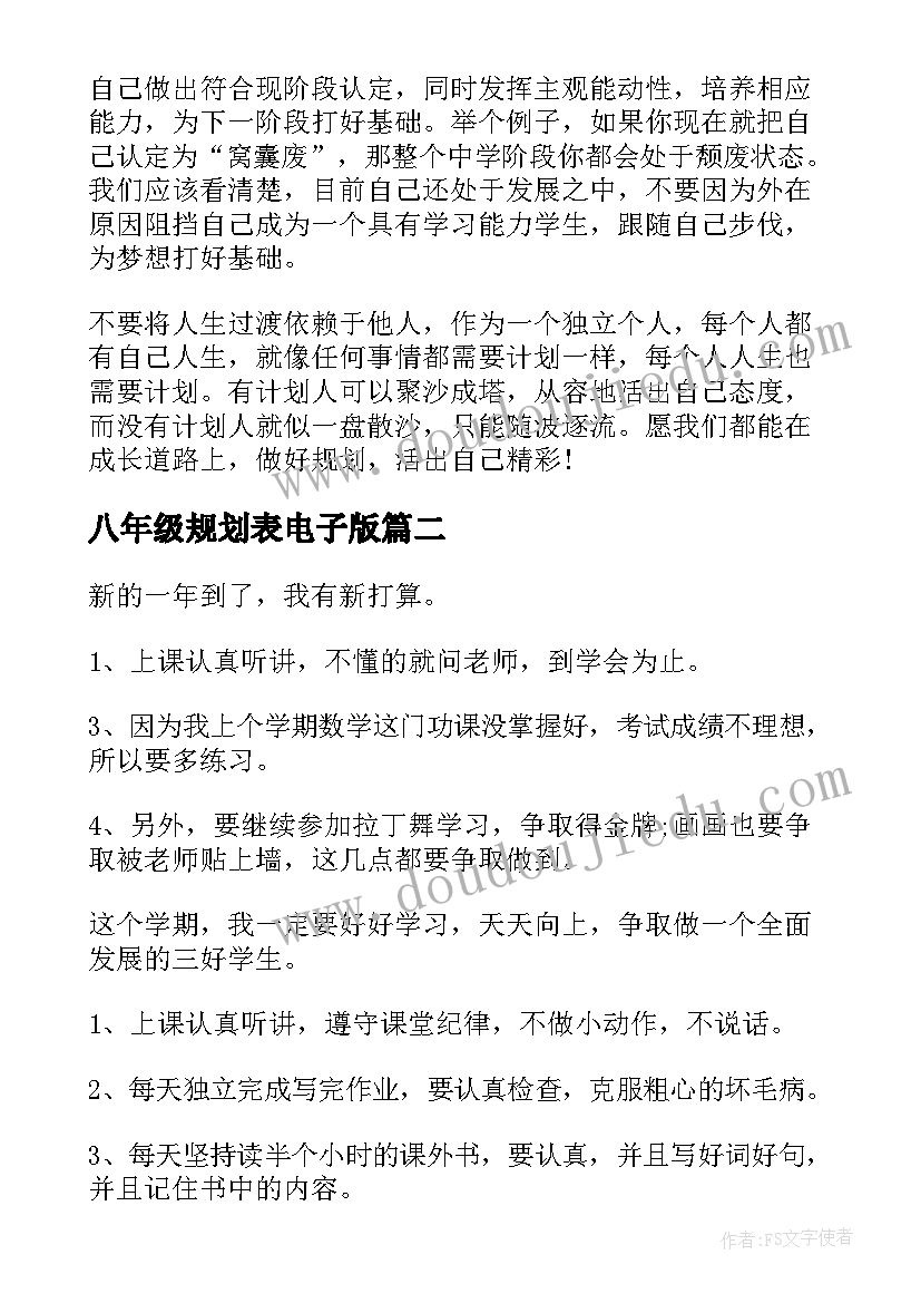 最新八年级规划表电子版(优秀5篇)