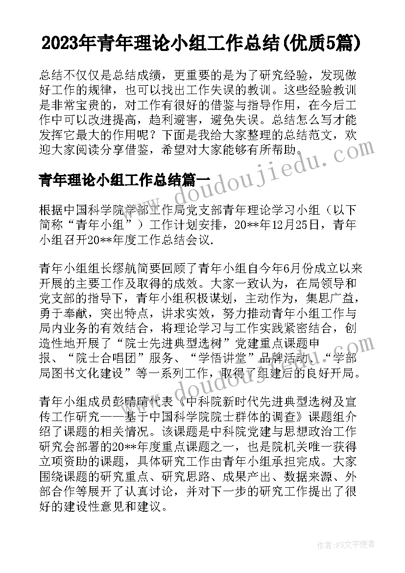 2023年青年理论小组工作总结(优质5篇)