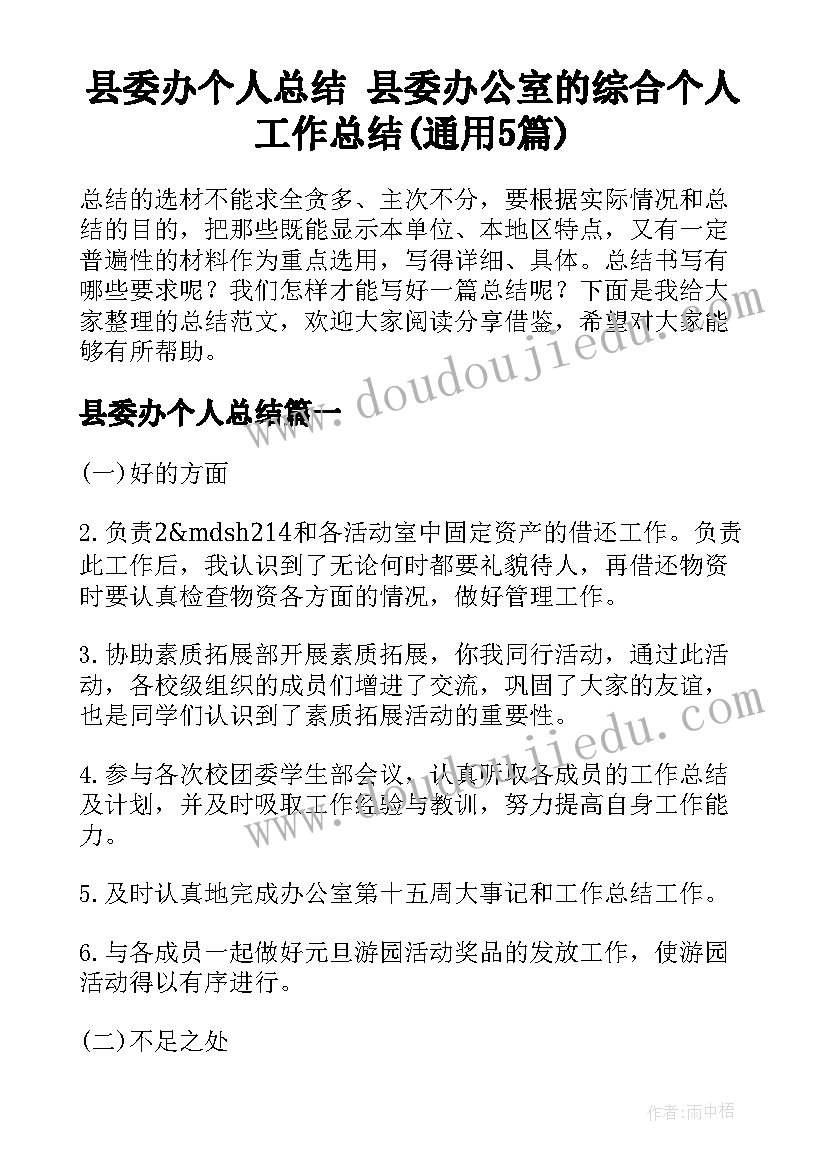 县委办个人总结 县委办公室的综合个人工作总结(通用5篇)