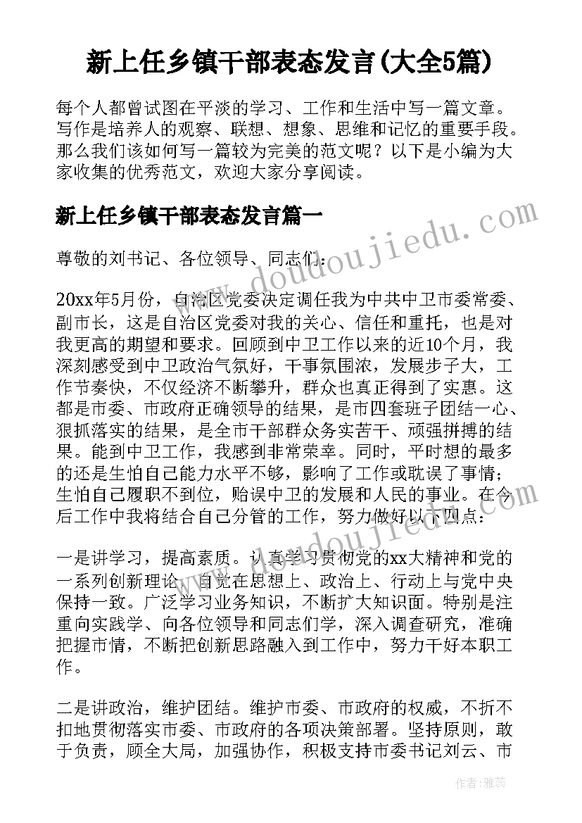 新上任乡镇干部表态发言(大全5篇)