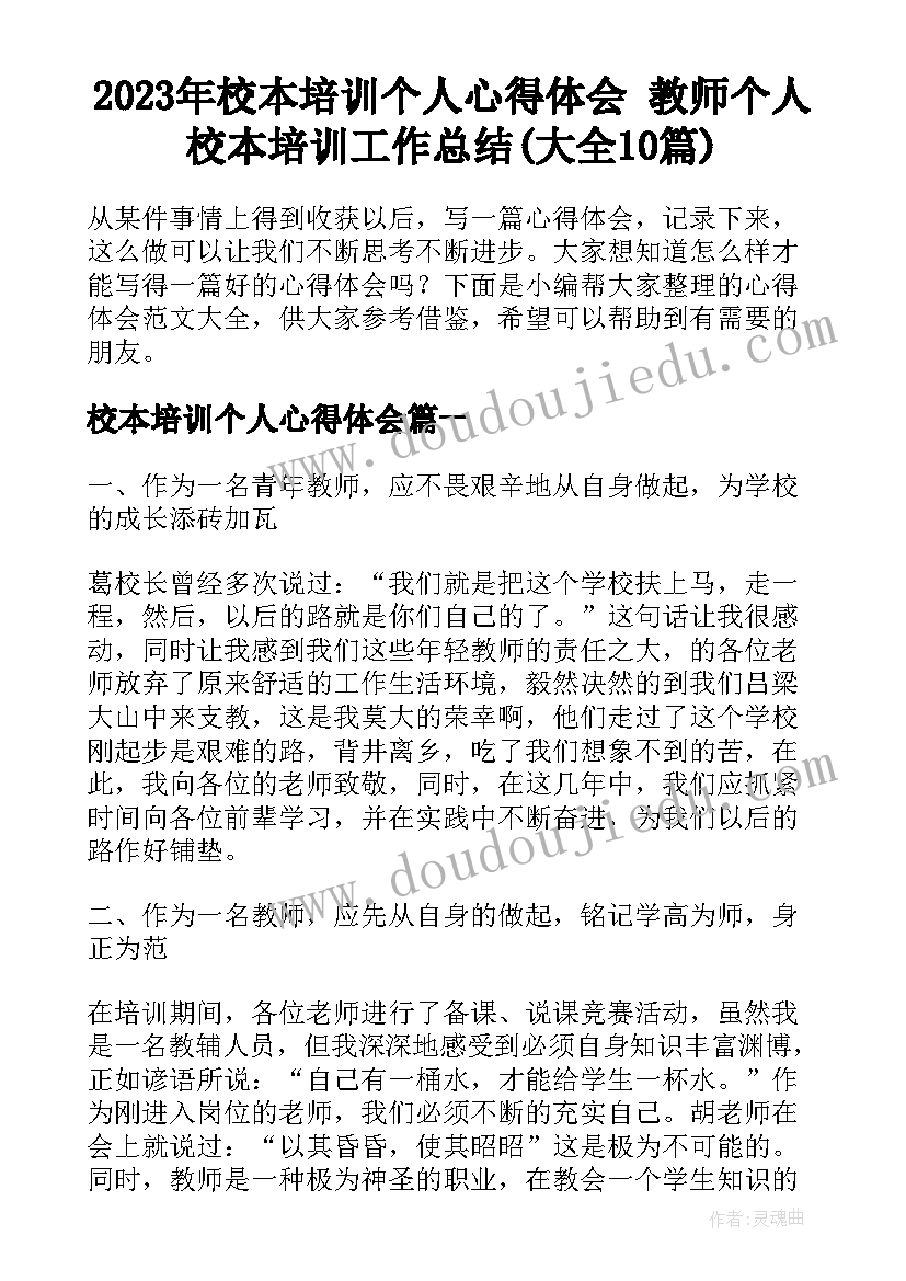 2023年校本培训个人心得体会 教师个人校本培训工作总结(大全10篇)