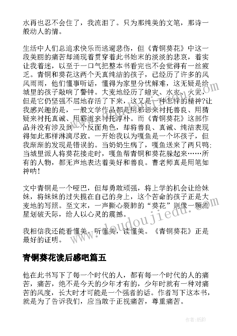 2023年青铜葵花读后感吧(大全5篇)