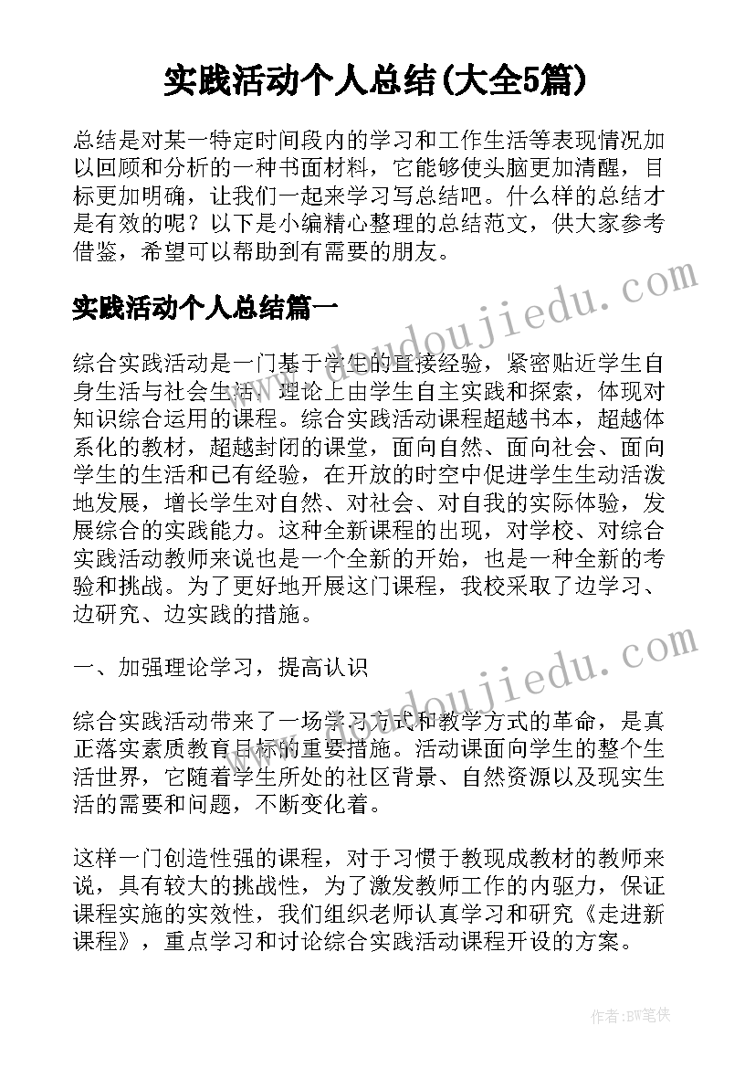 实践活动个人总结(大全5篇)